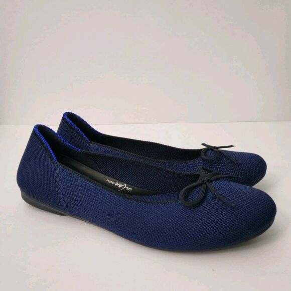 ROTHYS The Ballet Bow Flat Womens 7 Navy Blue Black Comfort Flats Shoes Office - Picture 1 of 9